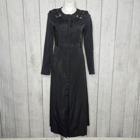Vieste Jacket Dress, Black Maxi Length Coat with Shoulder Bow Accents, sz 42 - Picture 2 of 9